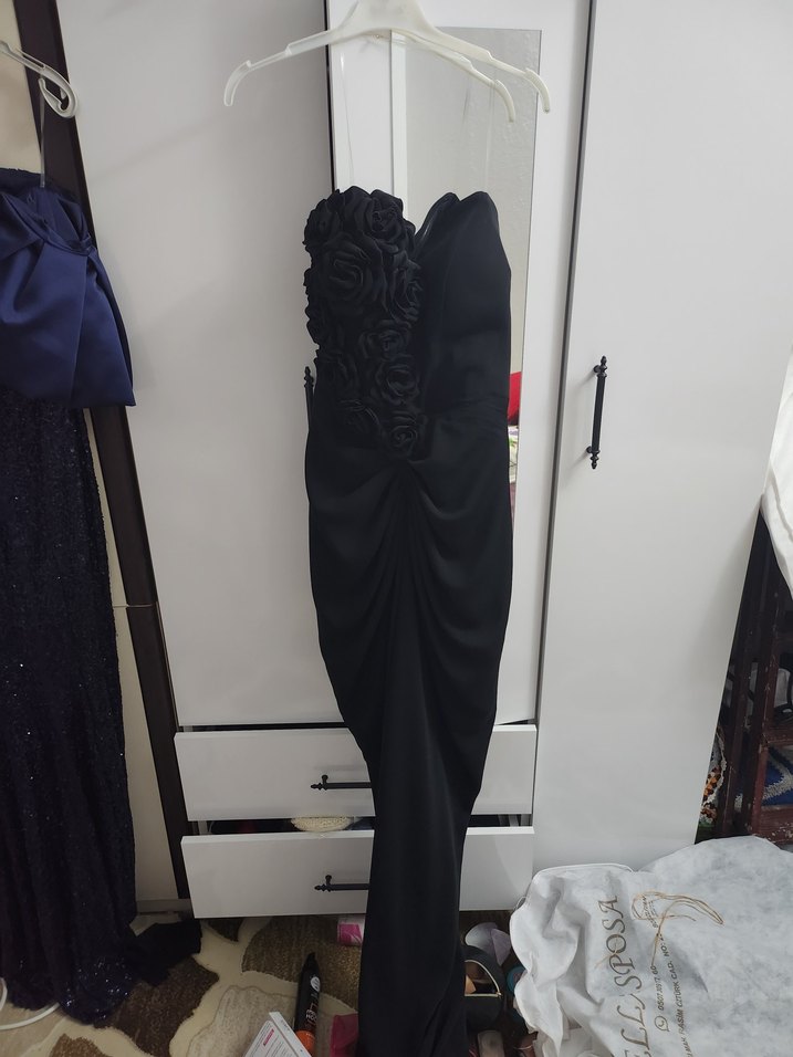 Drapeli Siyah Straplez Uzun Abiye Elbise - Görsel 5