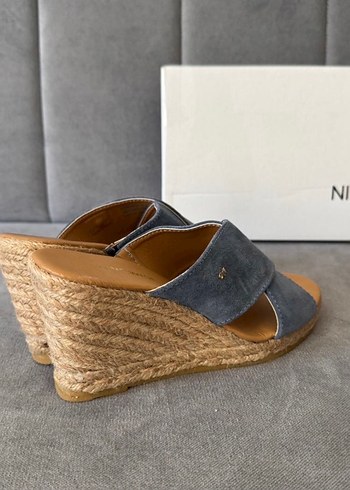 Gri Mavi Kadın Dolgu Topuklu Süet Terlik - Görsel 5