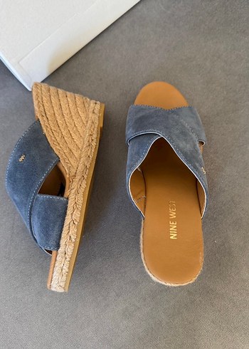 Gri Mavi Kadın Dolgu Topuklu Süet Terlik - Görsel 3