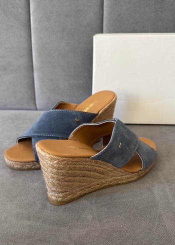 Gri Mavi Kadın Dolgu Topuklu Süet Terlik - Görsel 4