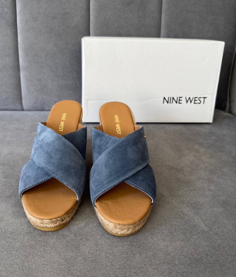 Gri Mavi Kadın Dolgu Topuklu Süet Terlik - Görsel 2