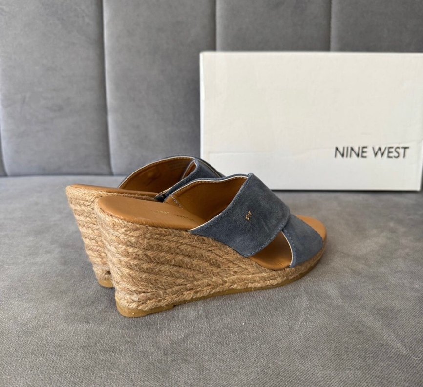 Gri Mavi Kadın Dolgu Topuklu Süet Terlik - Görsel 5