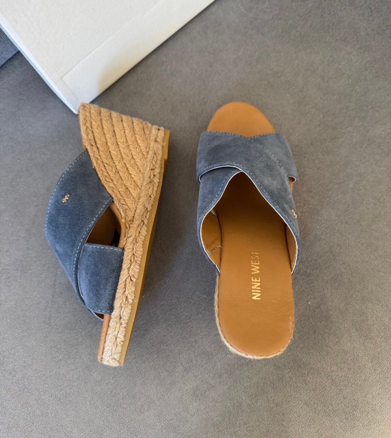 Gri Mavi Kadın Dolgu Topuklu Süet Terlik - Görsel 3