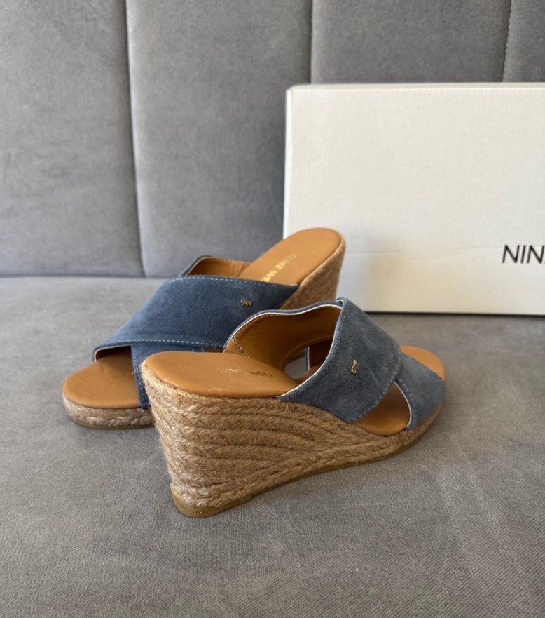 Gri Mavi Kadın Dolgu Topuklu Süet Terlik - Görsel 4