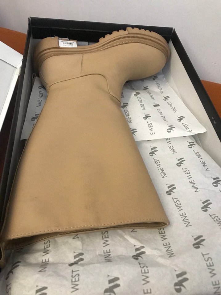 Bej Deri Dizüstü İnce Topuklu Kadın Çizme - Görsel 4