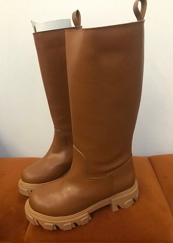 Kadın Kahverengi Deri Dizüstü Platform Çizme - Görsel 4