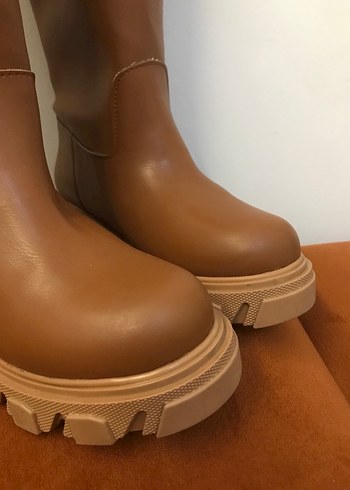 Kadın Kahverengi Deri Dizüstü Platform Çizme - Görsel 6