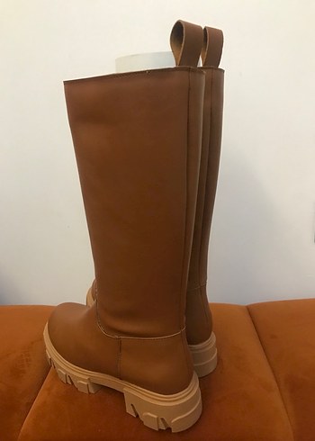 Kadın Kahverengi Deri Dizüstü Platform Çizme - Görsel 5