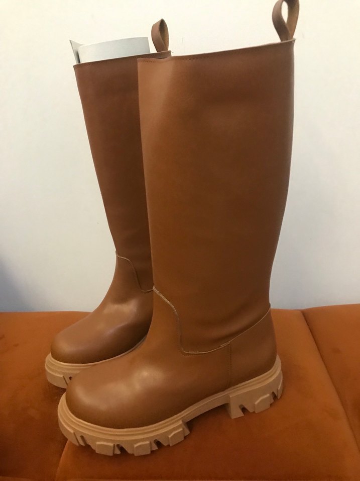 Kadın Kahverengi Deri Dizüstü Platform Çizme - Görsel 4