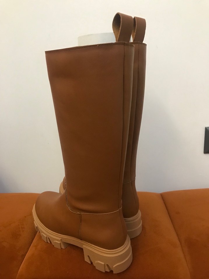 Kadın Kahverengi Deri Dizüstü Platform Çizme - Görsel 5