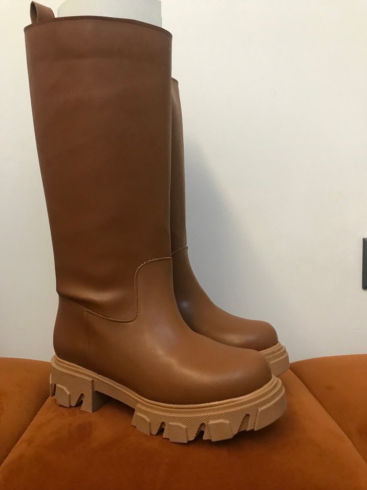 Kadın Kahverengi Deri Dizüstü Platform Çizme - Görsel 3