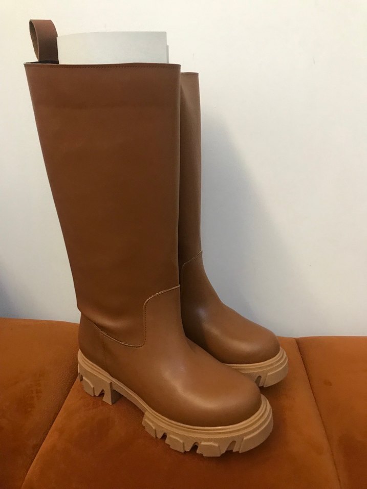 Kadın Kahverengi Deri Dizüstü Platform Çizme - Görsel 2