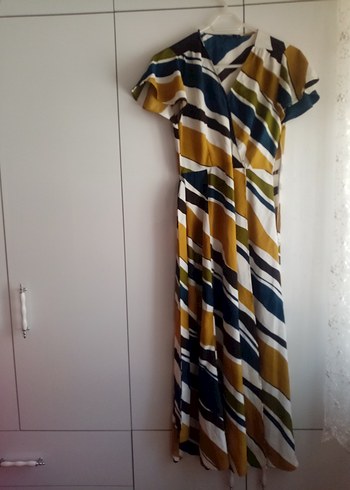 Kadın Çok Renkli V Yaka Uzun Tie-Dye Elbise