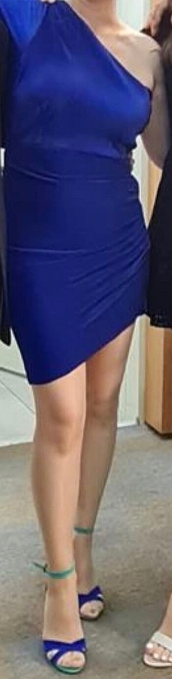 m Beden Saks mavisi mini elbise