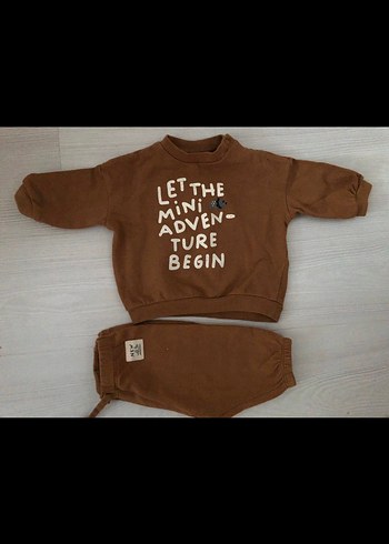Kahverengi Bebek Uzun Kollu Sweatshirt ve Pantolon Takımı
