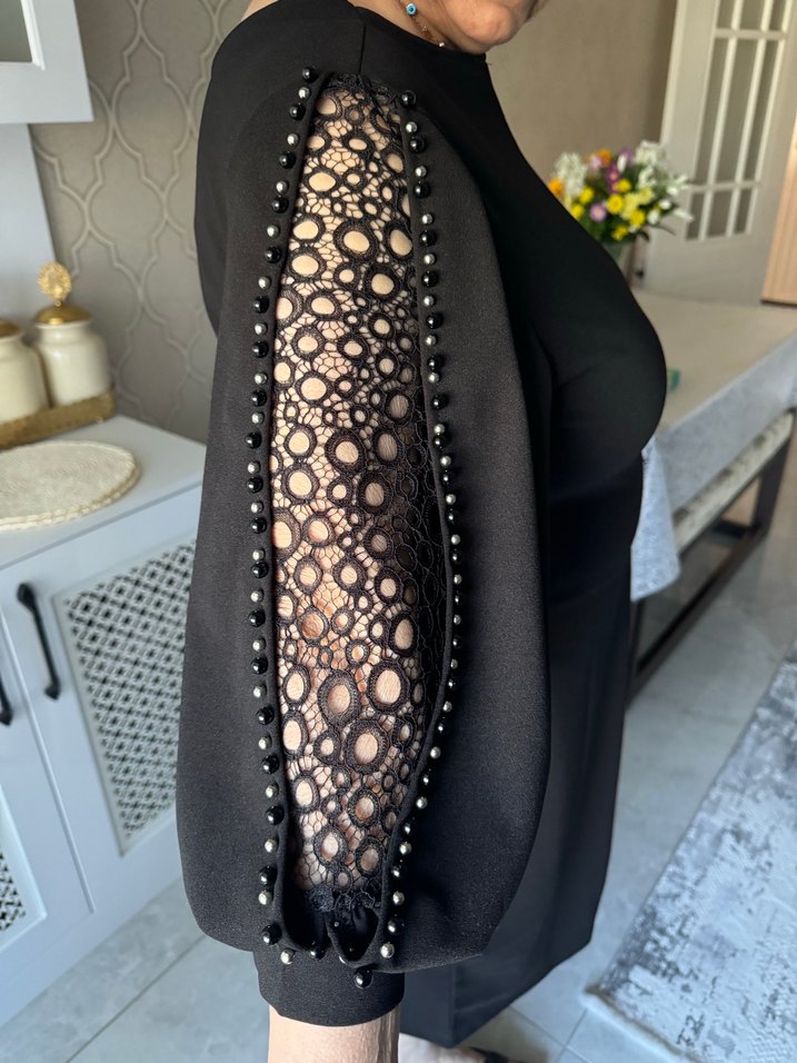 Siyah Uzun Kollu Gotik Kadın Abiye Elbise - Görsel 3