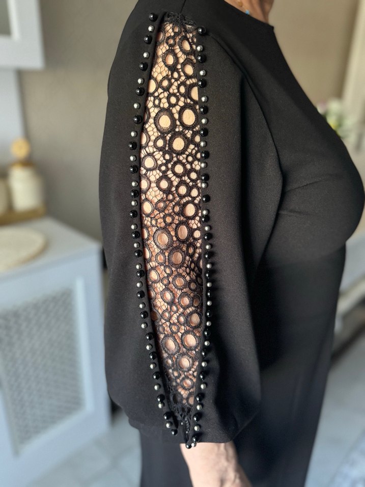 Siyah Uzun Kollu Gotik Kadın Abiye Elbise - Görsel 2