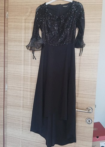 Uzun Kollu Siyah Gotik Abiye Elbise