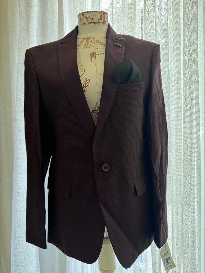 Bordo Düğmeli Regular Fit Erkek Takım Elbise - Görsel 2