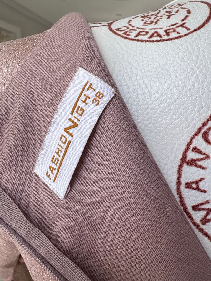 Gül kurusu pembe Uzun Kollu Drapeli Abiye Elbise - Görsel 5