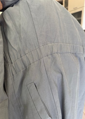 Uzun Gri Düğmeli Keten Kabanı pardesü - Görsel 5