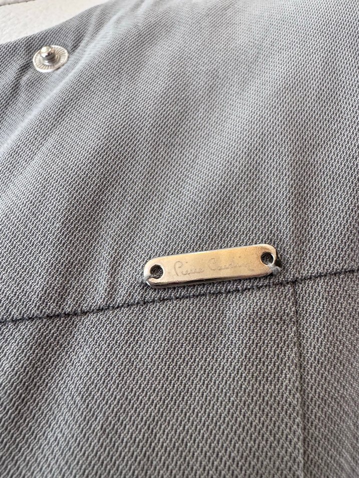 Uzun Gri Düğmeli Keten Kabanı pardesü - Görsel 3