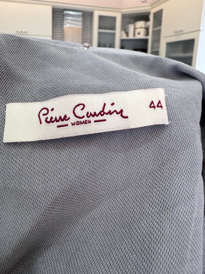 Uzun Gri Düğmeli Keten Kabanı pardesü - Görsel 4