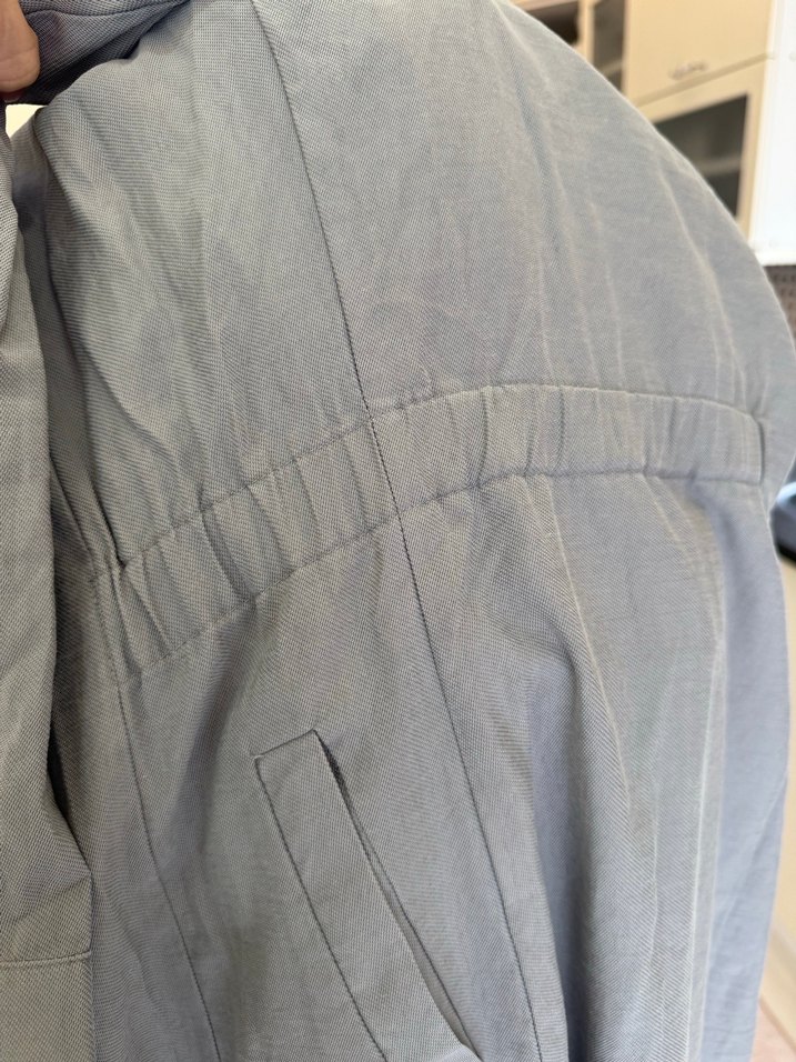 Uzun Gri Düğmeli Keten Kabanı pardesü - Görsel 5