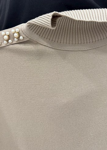 Düğmeli Krem Uzun Kollu Kadın Triko Elbise - Görsel 4