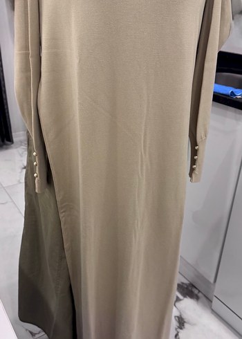 Düğmeli Krem Uzun Kollu Kadın Triko Elbise - Görsel 3