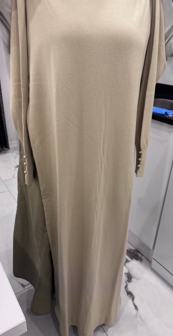 Düğmeli Krem Uzun Kollu Kadın Triko Elbise - Görsel 3