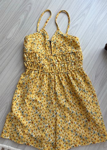 Sarı Çiçek Desenli Mini Bohem Tulum