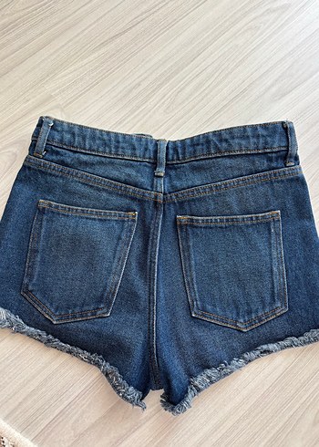 H&M Düğmeli Koyu Mavi Bağlama Desenli Kadın Kot Şort