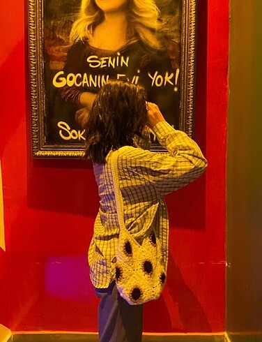  Beden Ayçiçeği desenli örgü çanta