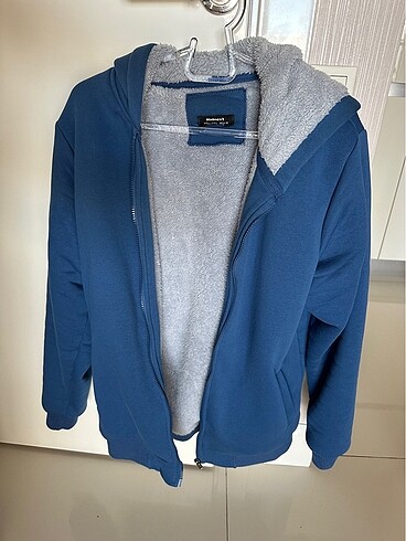 Madmext içi Kürklü Mavi Hırka Hoodie