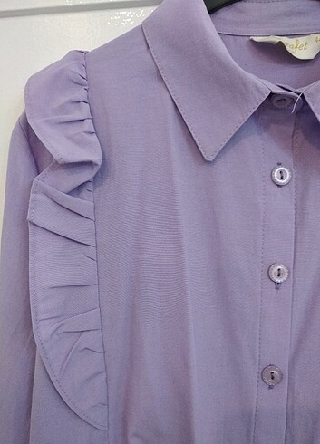 44 Beden mor Renk Fırfır detaylı tunik gömlek 