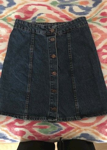 Diğer Düğmeli Lacivert Denim Midi Etek