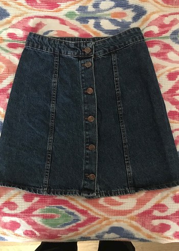 28 Beden mavi Renk Düğmeli Lacivert Denim Midi Etek