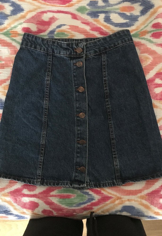 Düğmeli Lacivert Denim Midi Etek - Görsel 2