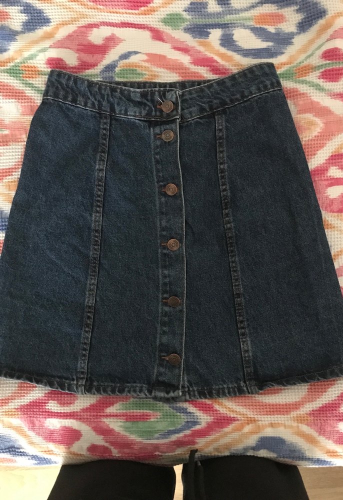 Düğmeli Lacivert Denim Midi Etek - Görsel 4