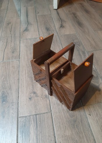 Kahverengi Ahşap dikiş kutusu - Görsel 4