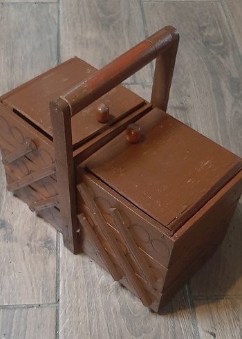 Kahverengi Ahşap dikiş kutusu - Görsel 3