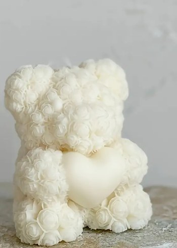 Kalp Detaylı Beyaz Ayıcık Mum(küçük boy) - Görsel 3