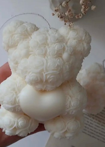 Kalp Detaylı Beyaz Ayıcık Mum(küçük boy) - Görsel 2