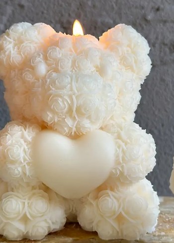 Kalp Detaylı Beyaz Ayıcık Mum(küçük boy) - Görsel 4