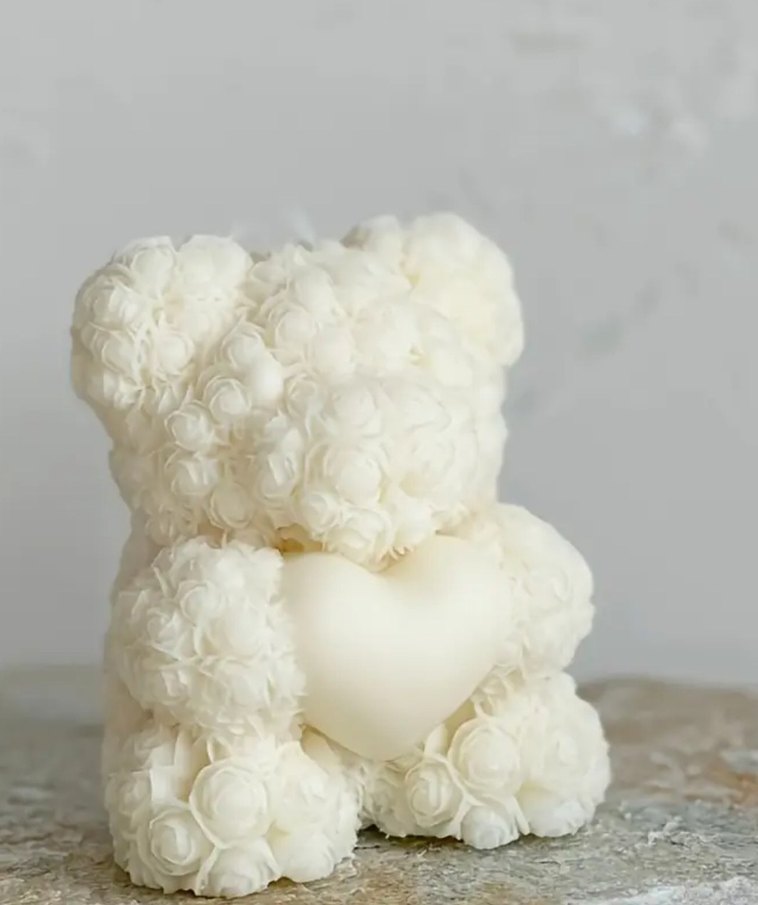 Kalp Detaylı Beyaz Ayıcık Mum(küçük boy) - Görsel 3