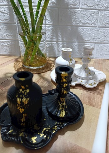 Siyah ve Altın Desenli Mumluk Seti - Görsel 2