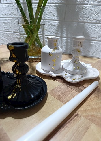 Siyah ve Altın Desenli Mumluk Seti - Görsel 3