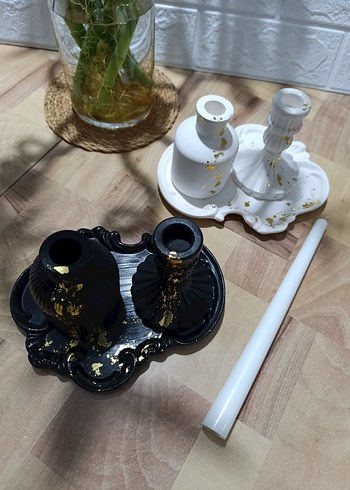 Siyah ve Altın Desenli Mumluk Seti - Görsel 4