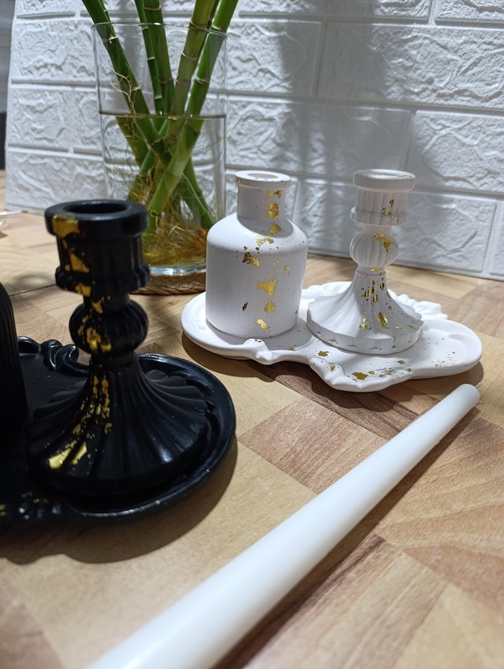 Siyah ve Altın Desenli Mumluk Seti - Görsel 3